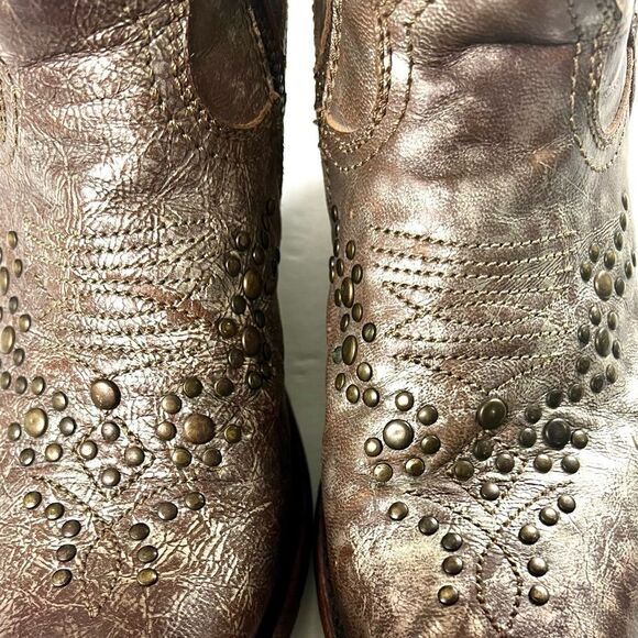 Liberty Black Studded Brown Leather Ankle Boots - Picture 4 of 12